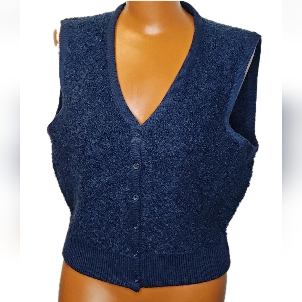 Vintage Academia Nerd Wool Teddy Knit Vest Cardigan Button Front Sweater Preppy